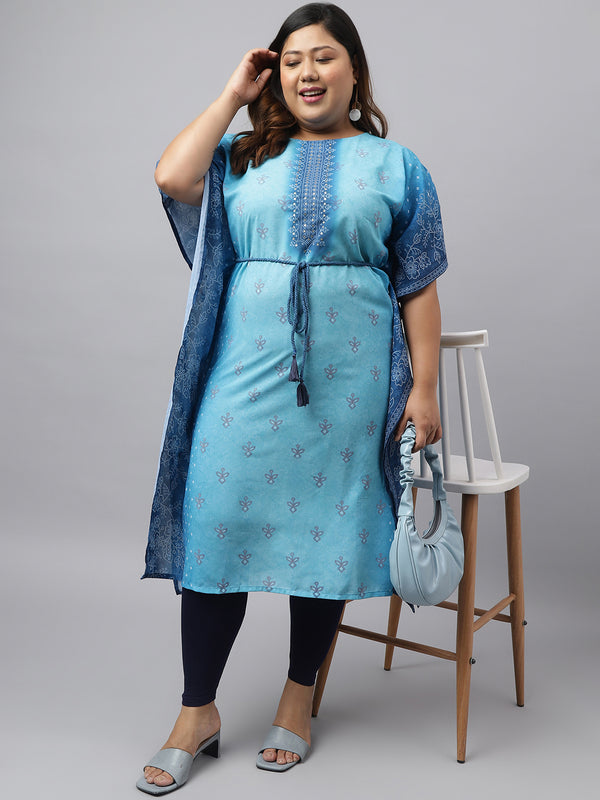 Women Blue Poly Georgette Printed Plus Size Kurta | WomensFashionFun