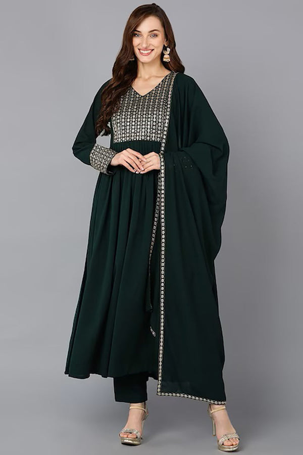 Green Georgette Solid Anarkali Suit Set | WomensfashionFun.com