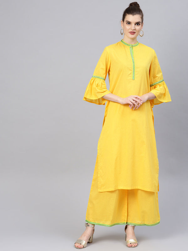 Women Yellow solid kurta with palazzos