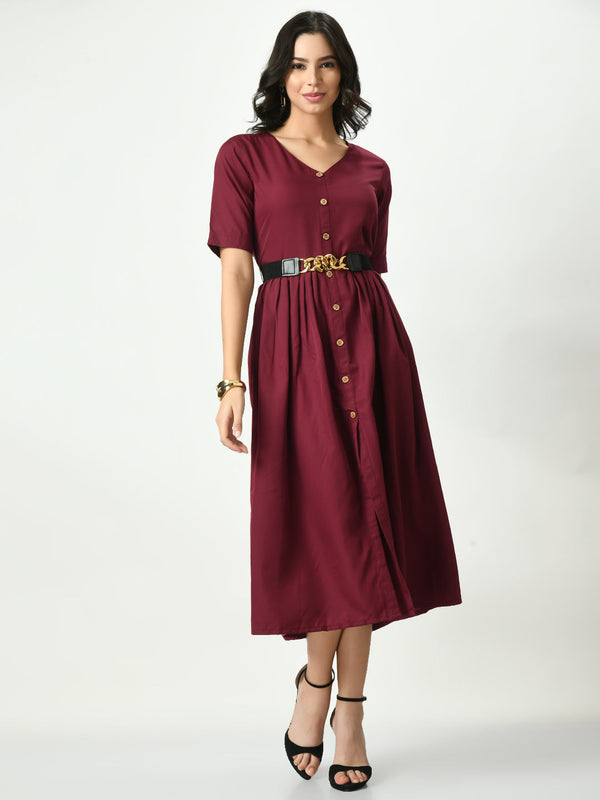 Burgundy Stylish Midi Dress For Womens | WomensFashionFun