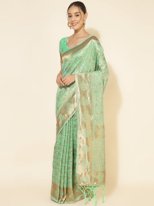 Women Light Green Chanderi Silk Woven Design Saree | WomenFashionFun