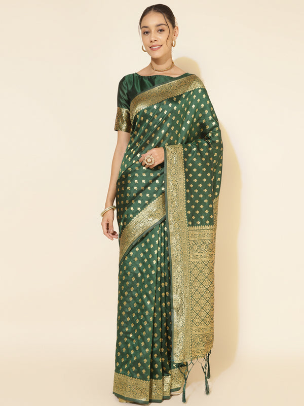 Women Green Banarasi Silk Woven Design Saree | WomenFashionFun