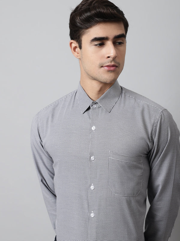 Men Grey Checks Pure Cotton Formal Shirt  | WomensFashionFun