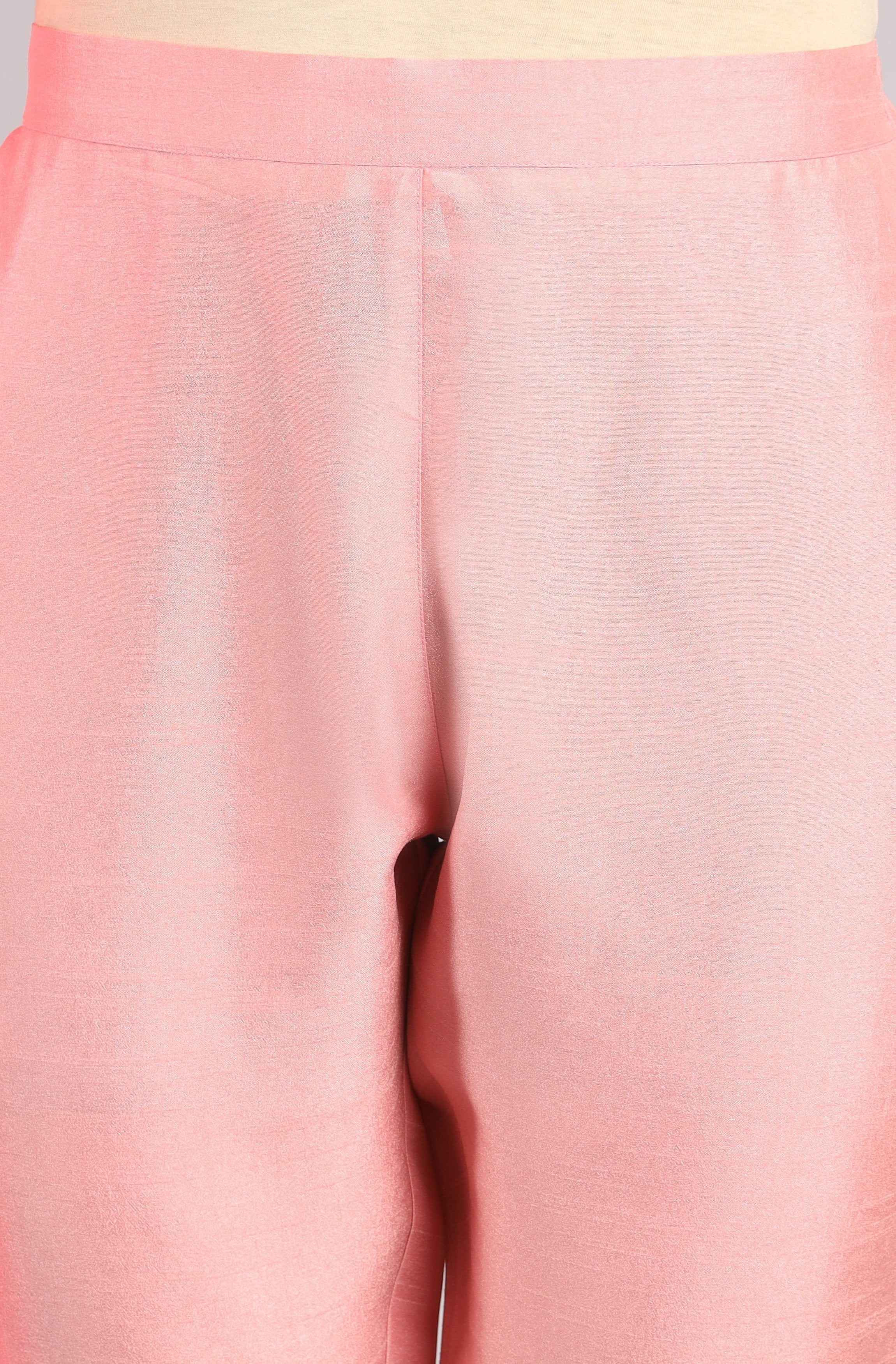 Pink Poly Silk Kurta With Pant And Dupatta