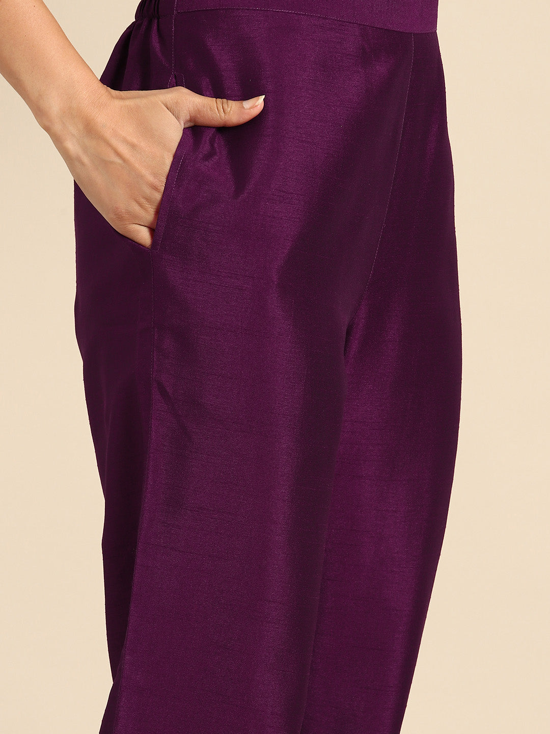 Women Purple Crepe Silk Kurta
