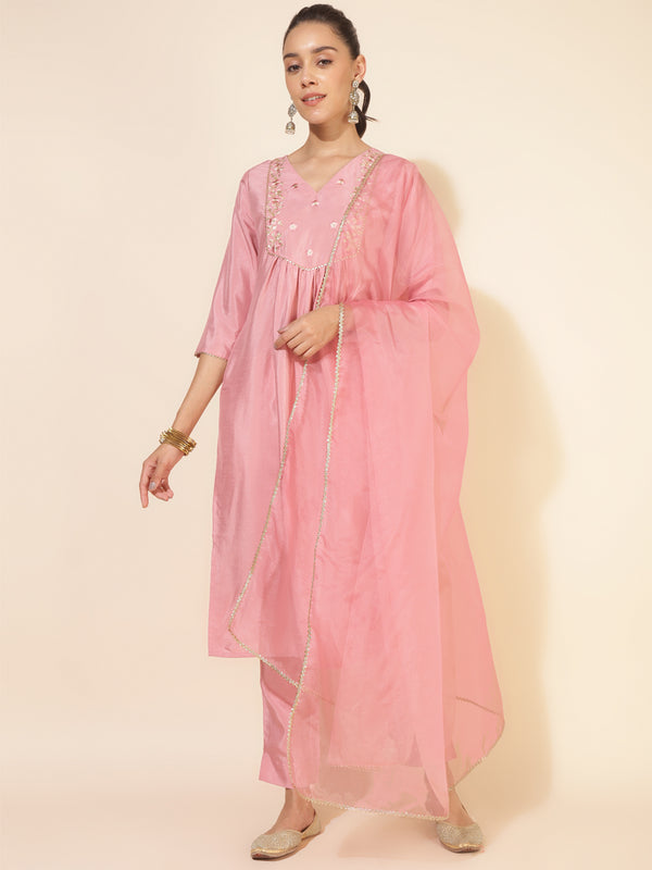 Women Pink Crepe Silk Festive Set | WomensFashionFun