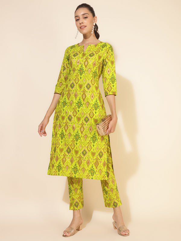 Women Lime Green Cotton Casual Set | WomensFashionFun