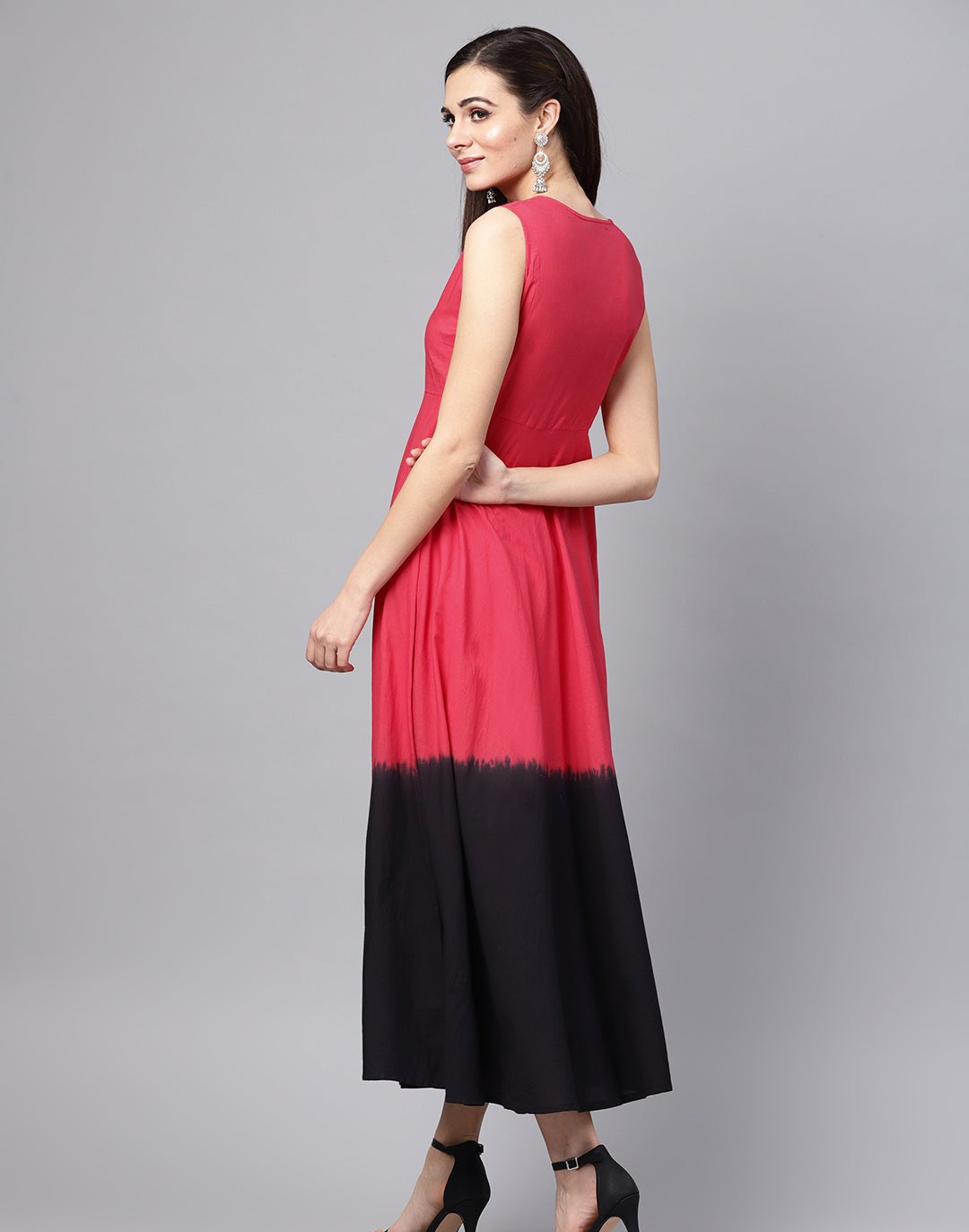 Red & Black Ombre Flared Maxi