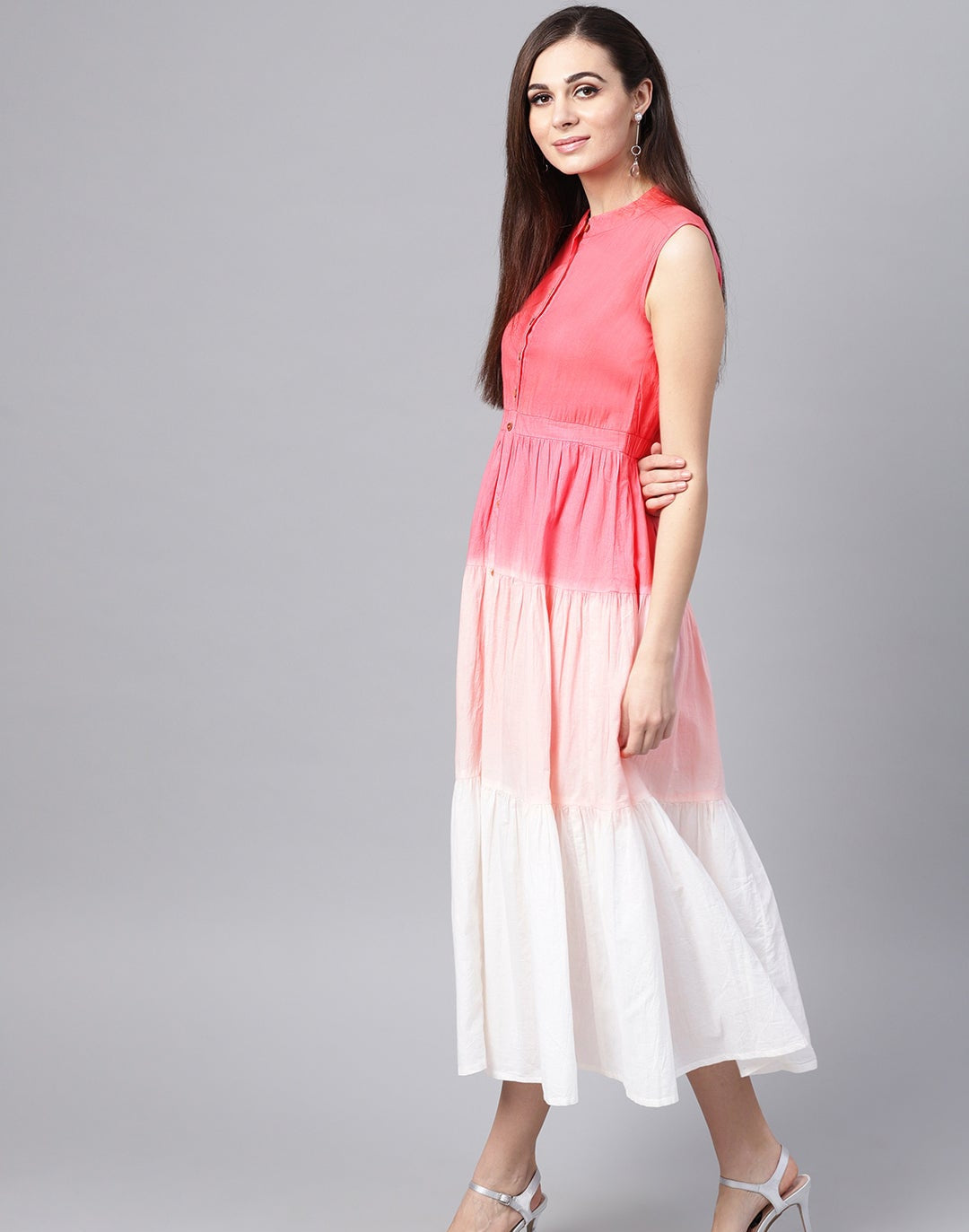 Pink & White Ombre Front Button Maxi