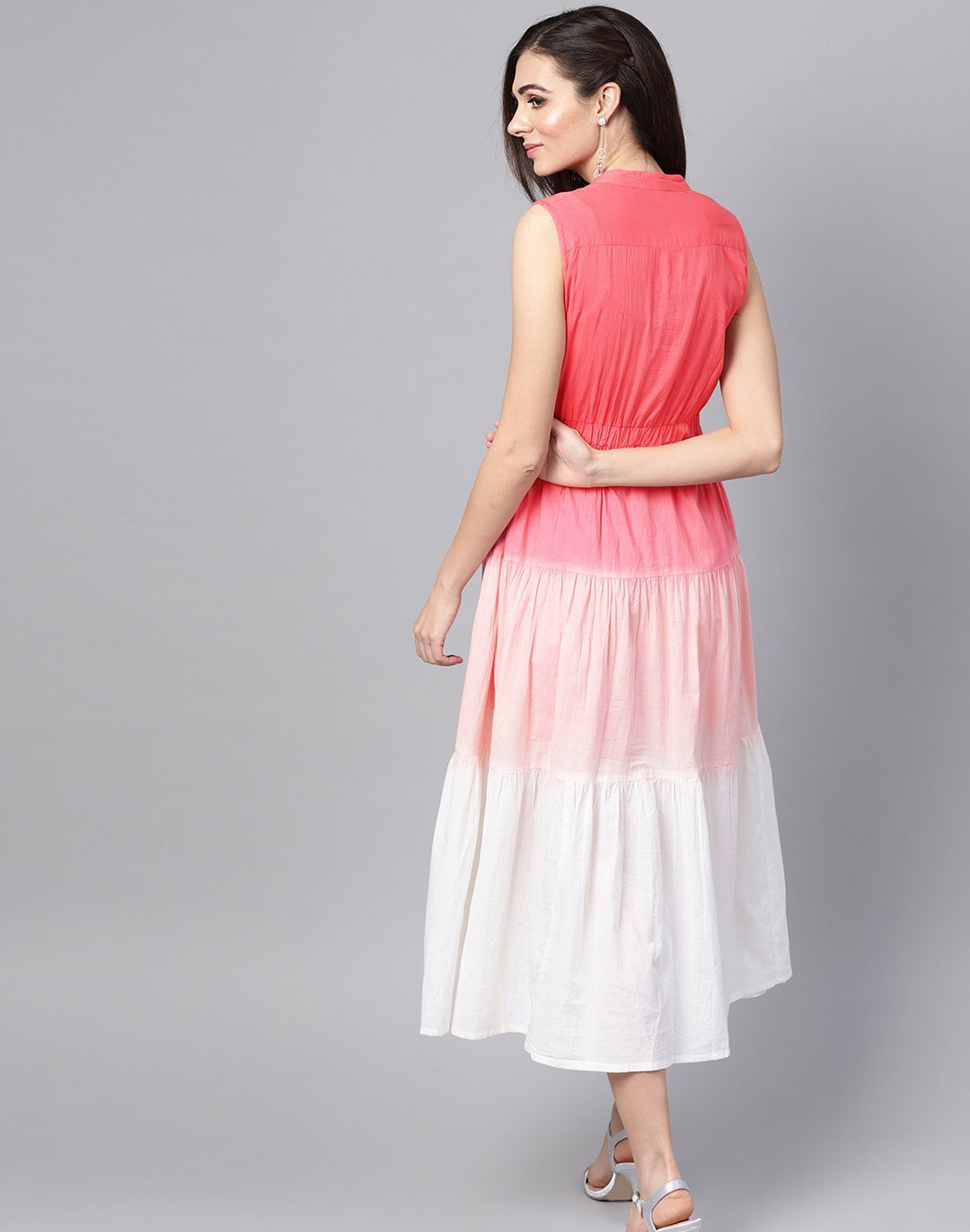 Pink & White Ombre Front Button Maxi