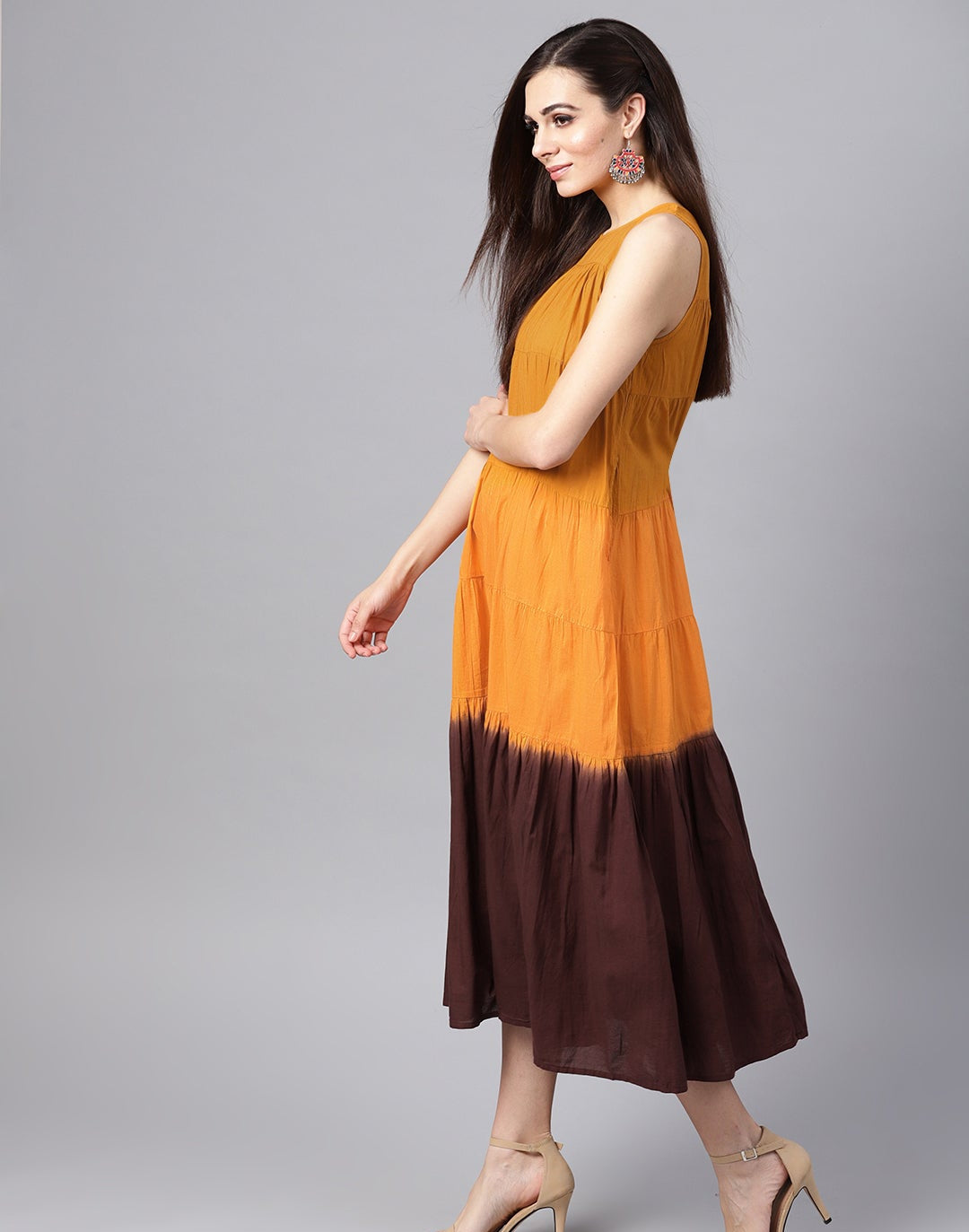 Mustard & Brown Ombre Tiered Maxi