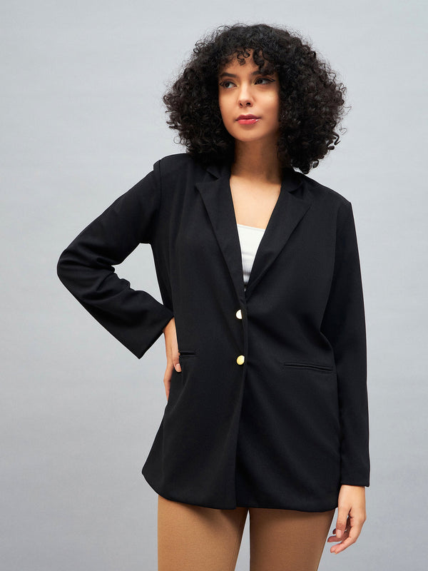 Women Black Notch Collar Blazer | WomensFashionFun