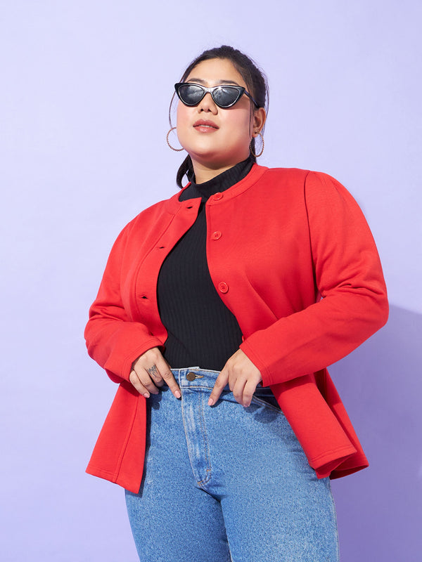 Women Red Fleece Button Peplum Jacket | WomensFashionFun