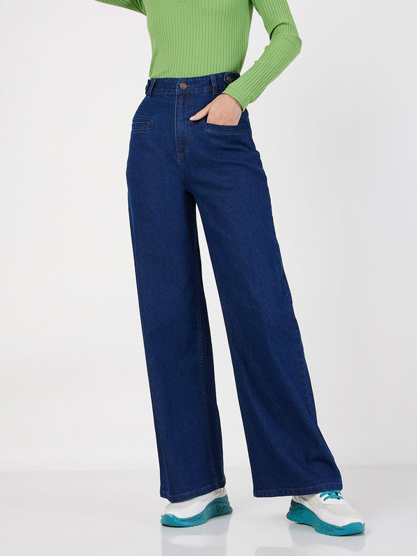 Women Blue Bone Pocket Straight Jeans | WomenFashionFun