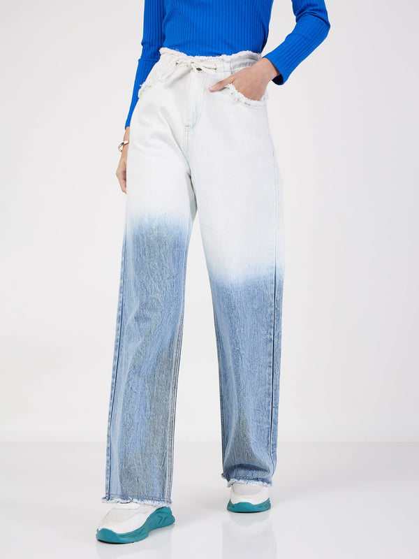 Women Blue & White Ombre Straight Jeans | WomenFashionFun