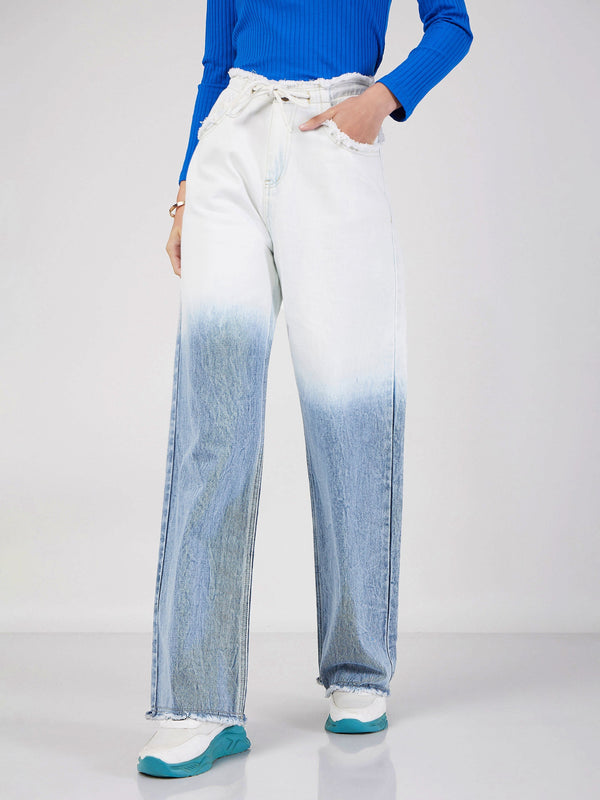 Women Blue & White Ombre Straight Jeans | WomensfashionFun.com