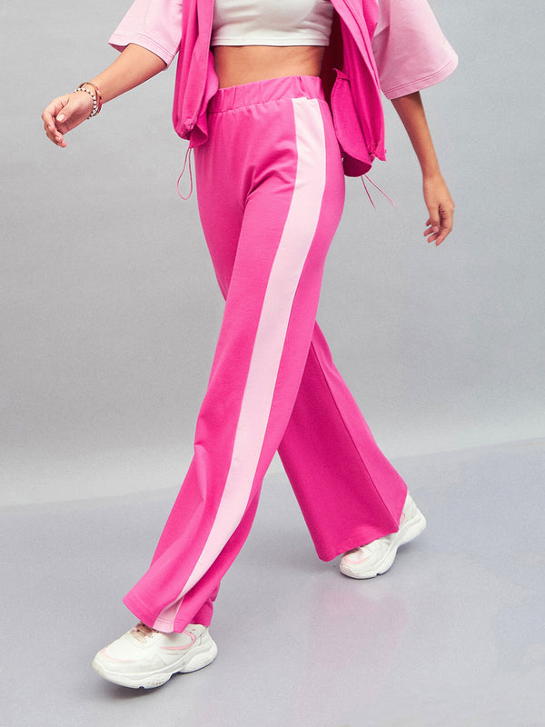Women Pink Knitted Contrast Side Tape Track Pants | WomensFashionFun