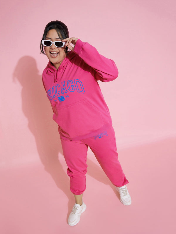 Women Pink CHICAGO Terry Hoodie With Joggers | WomensfashionFun.com