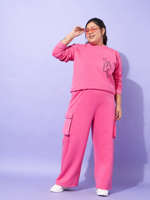 Women Pink Fleece SALTY Sweatshirt With Track Pants | WomensfashionFun.com
