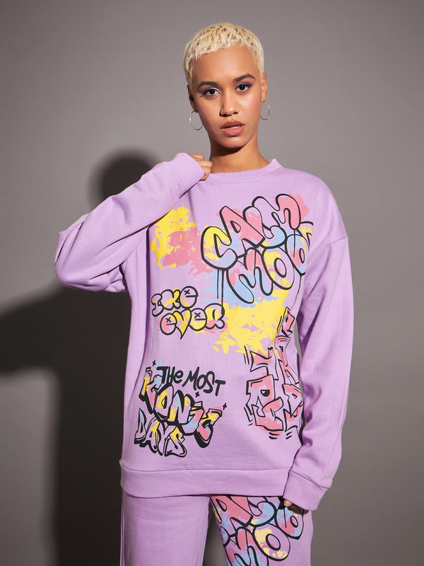 Women Lavender CALM MOOD Oversized Sweatshirt | WomensfashionFun.com