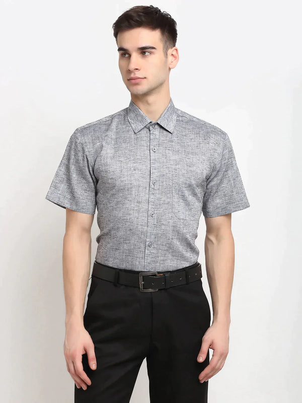 Grey Men's Solid Cotton Half Sleeves Formal Shirt | WomensFashionFun