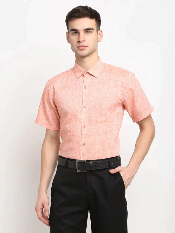 Orange Men's Solid Cotton Half Sleeves Formal Shirt | WomensFashionFun