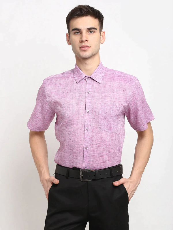 Purple Men's Solid Cotton Half Sleeves Formal Shirt | WomensFashionFun