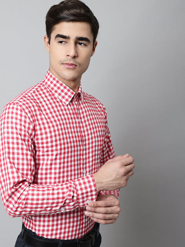 Men Red Checks Pure Cotton Formal Shirt  | WomensFashionFun