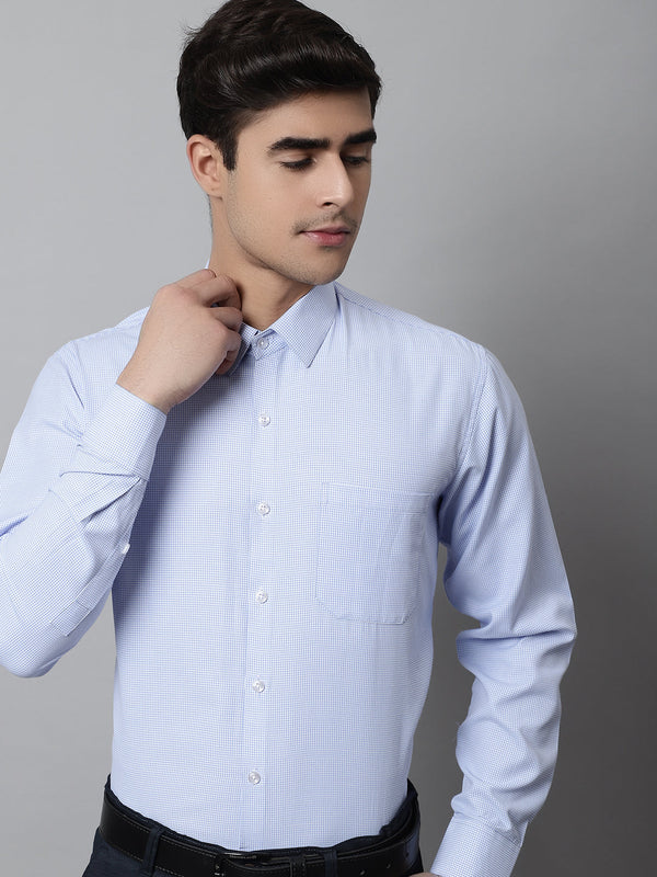 Men Light Blue Checks Pure Cotton Formal Shirt  | WomensFashionFun