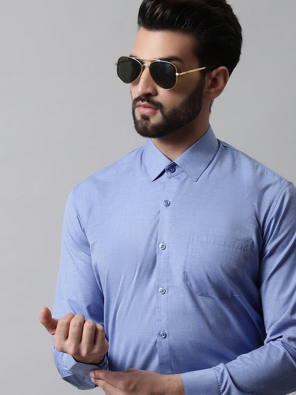 Men Blue Classic Slim Fit Solid Formal Shirt  | WomensFashionFun