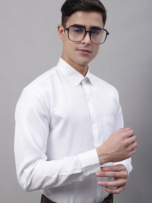 Men's White Dobby Textured Formal Shirt | WomensFashionFun