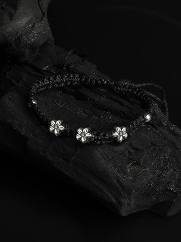 Sterling Silver Floral Black Thread Anklet & Bracelet | WOMENSFASHIONFUN