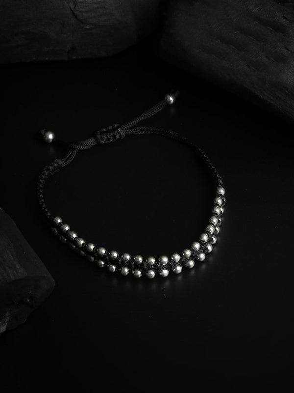 Sterling Silver Beaded Black Thread Anklet & Bracelet | WOMENSFASHIONFUN