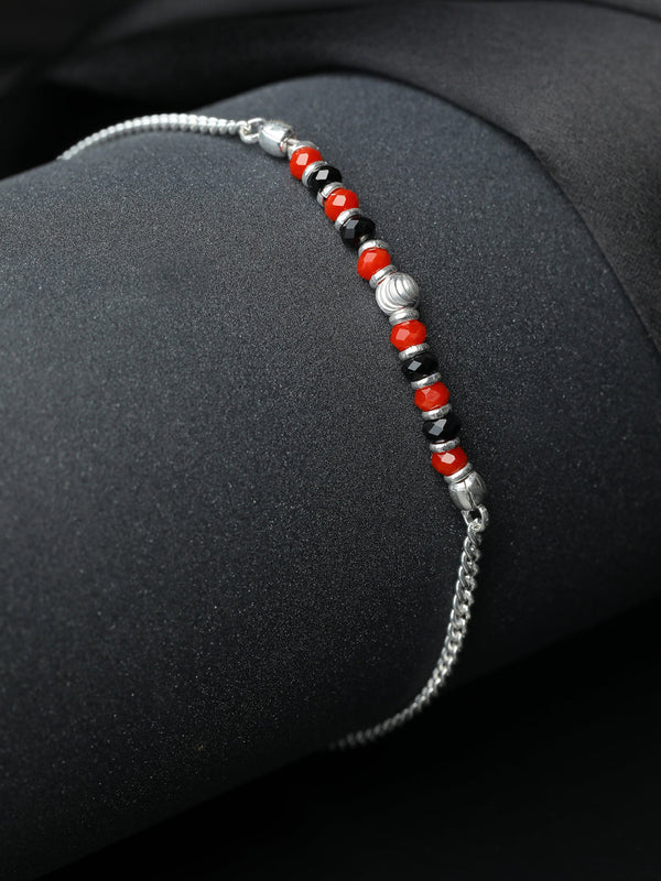 Sterling Silver Red & Black Beaded Bracelet | WOMENSFASHIONFUN