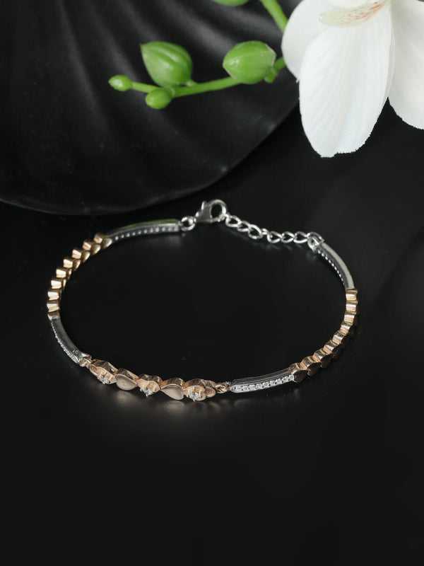 Studded Heart Dual toned Sterling Silver Bracelet | WOMENSFASHIONFUN