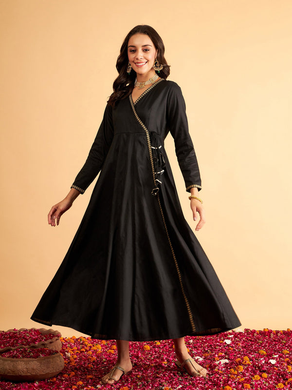 Women Black Angrakha Anarkali Dress With Slip | WomenFashionFun