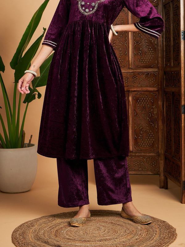 Women Purple Velvet Straight Pants | WomensFashionFun
