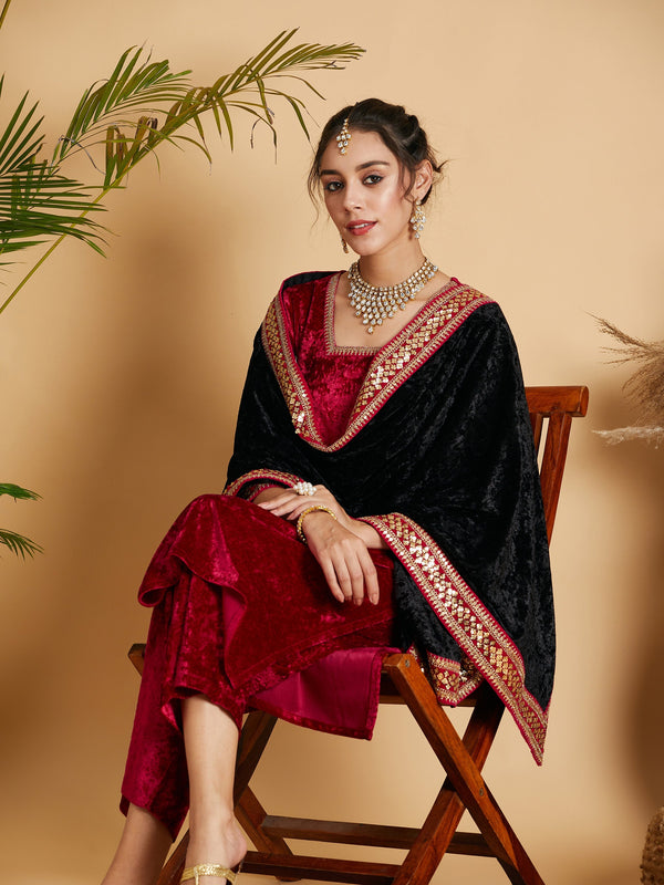 Women Black Velvet Lace Detail Dushala | WomenFashionFun