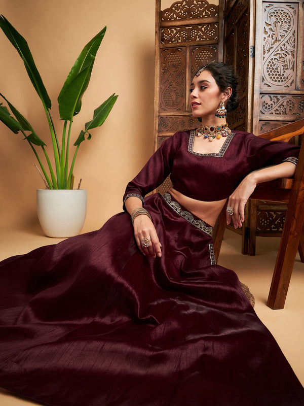 Women Maroon Embroidered Anarkali Skirt With Crop Top | WomensFashionFun