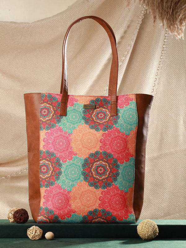 PhoolChakra Multicolor Printed Brown Tote Bag | WOMENSFASHIONFUN