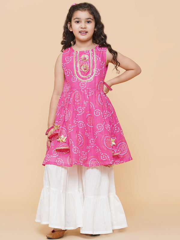 Pink Bhandhej Printed Kurta With Sharara | WomensfashionFun.com