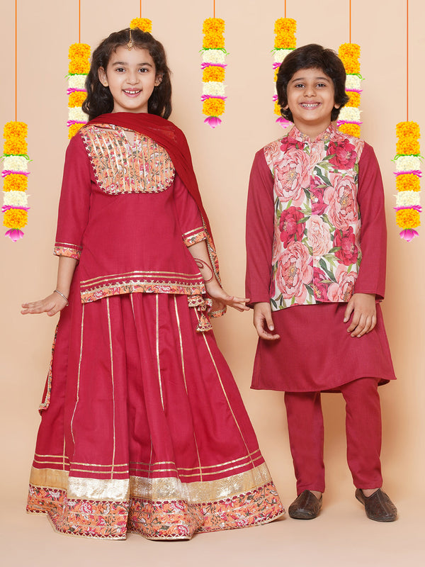 Girls Maroon & Peach Lace work kurti Ready to wear Lehenga with Dupatta | womensfashionfun