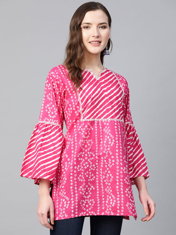 Pink & White Cotton Bandhani Print Tunic | womensfashionfun