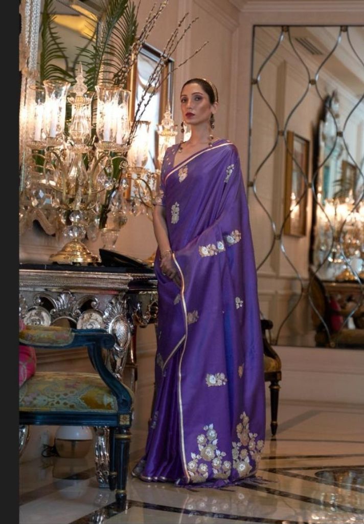 Indigo Fancy Satin Weaving Designer Silk Saree