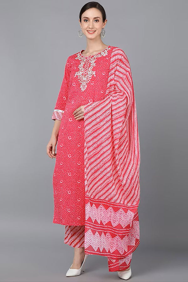Pink Pure Cotton Bandhani Straight Suit Set | WomensfashionFun.com