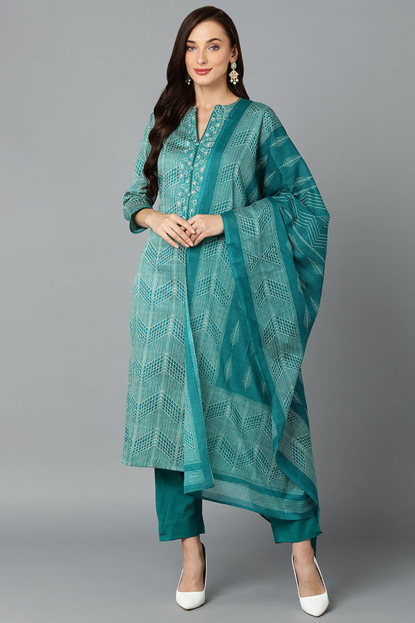 Rama Green Rayon Blend Straight Suit Set | WomensfashionFun.com