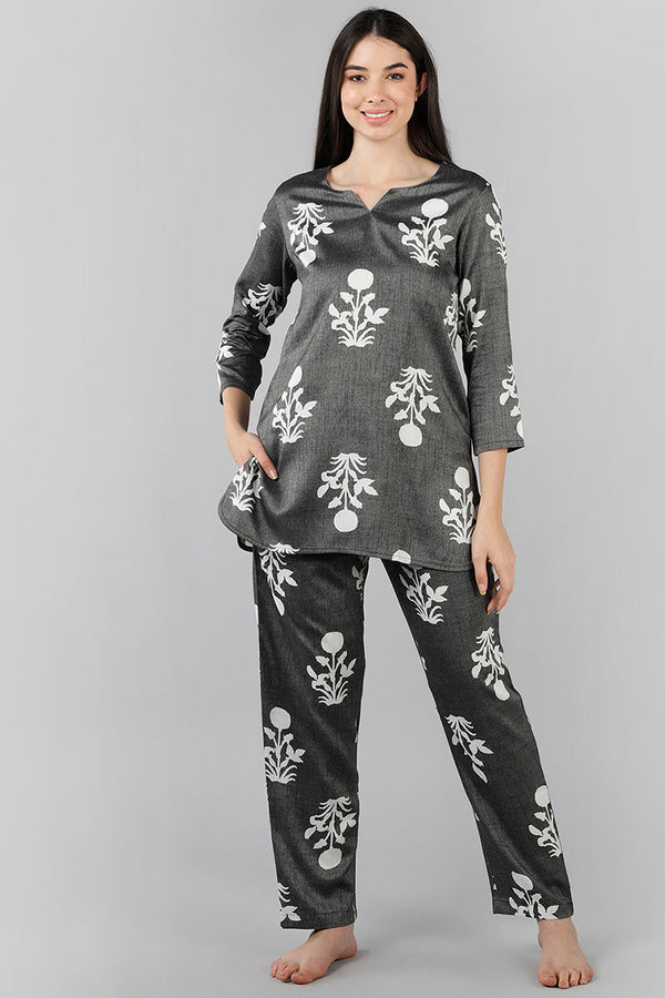 Grey Cotton Ethnic Motifs Night Suit | WomensfashionFun.com