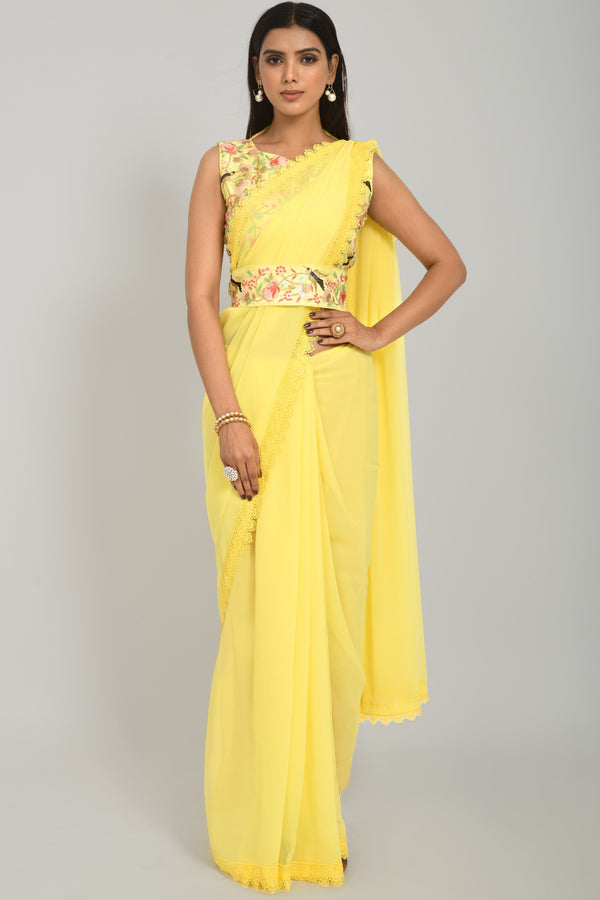 Women Party Wear Designer Yellow Colour Georgette Silk Fabric Seqaunce Embroidery Worked Saree Collection | WomensfashionFun.com
