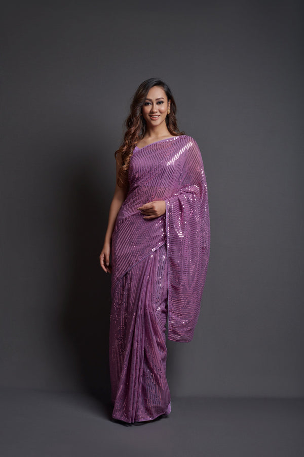 Women Party Wear Designer Wine Colour Heavy Georgette Fabric Seqaunce Emboidery Woked Saree Collection | WomensfashionFun.com