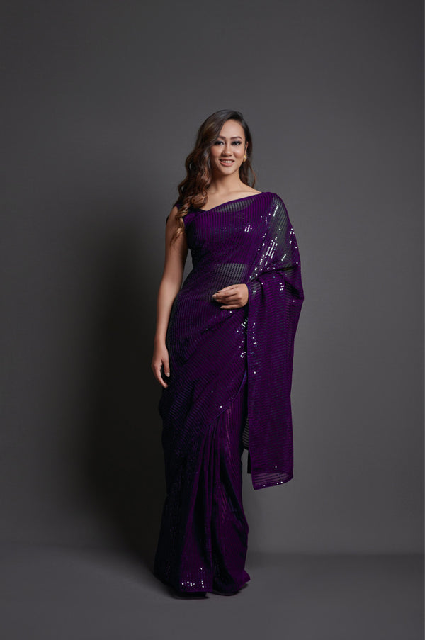 Women Party Wear Designer Purple Colour Heavy Georgette Fabric Seqaunce Emboidery Woked Saree Collection | WomensfashionFun.com